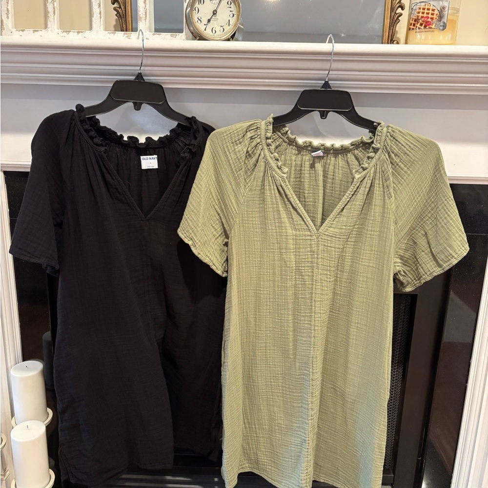 Women's Old Navy Black and Green Linen Dresses 2/$20